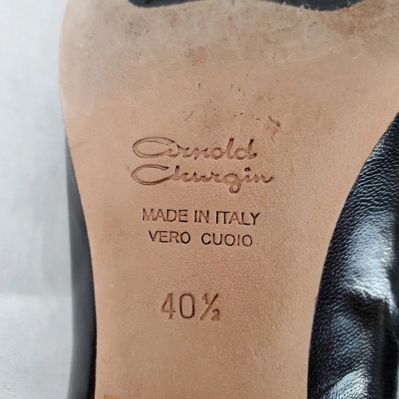 Vintage Italian Leather Kitten Heels Black Leather Pointed Toe Size 40 1/2=9-9.5 - Picture 3 of 15